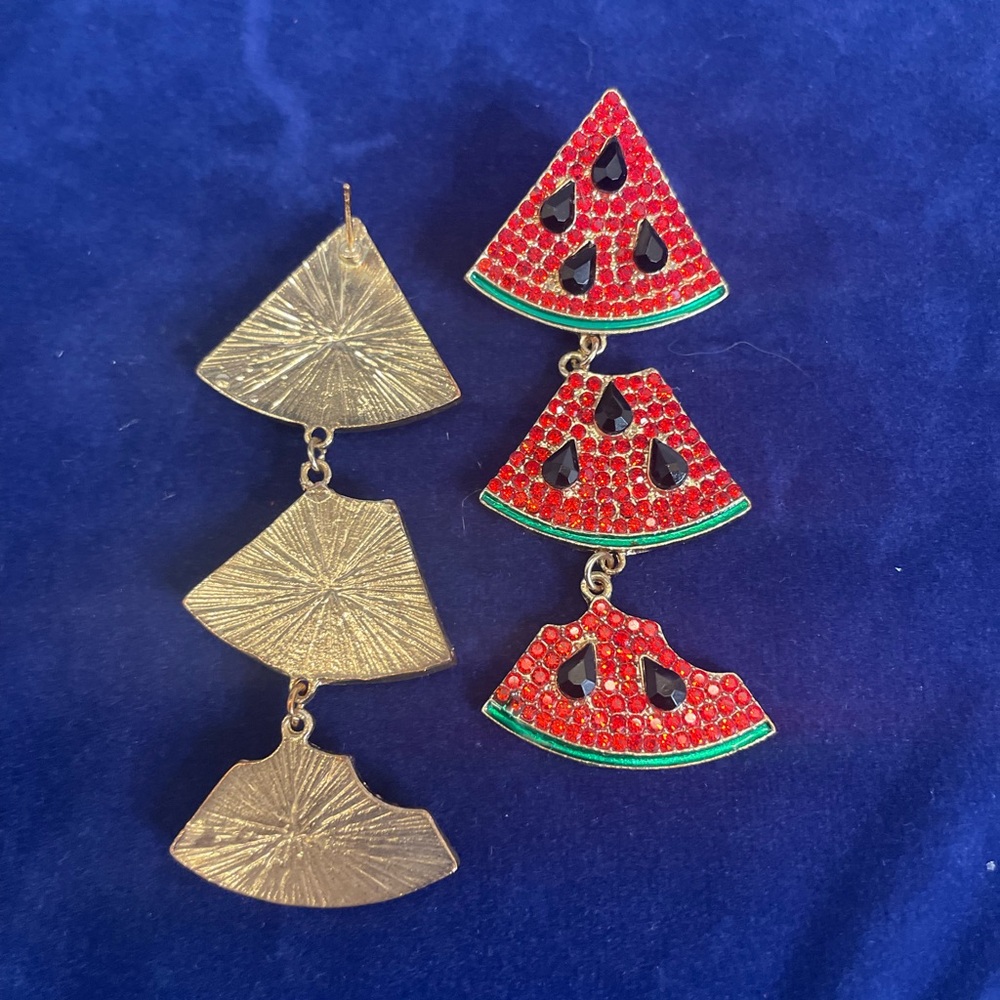 Watermelon Slice Earrings with Textured Charms - Picture 2 of 4